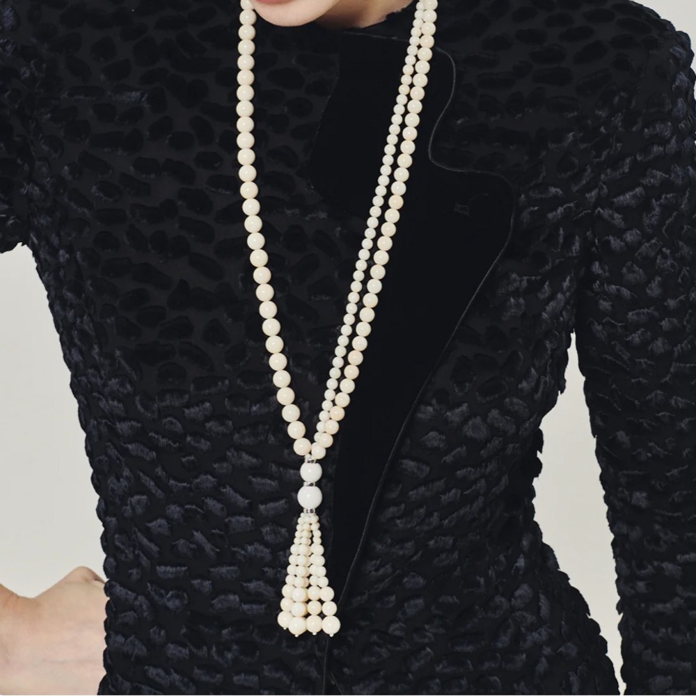 Classic Ivory Beaded Tassel Necklace - Elegant Women’s Jewelry